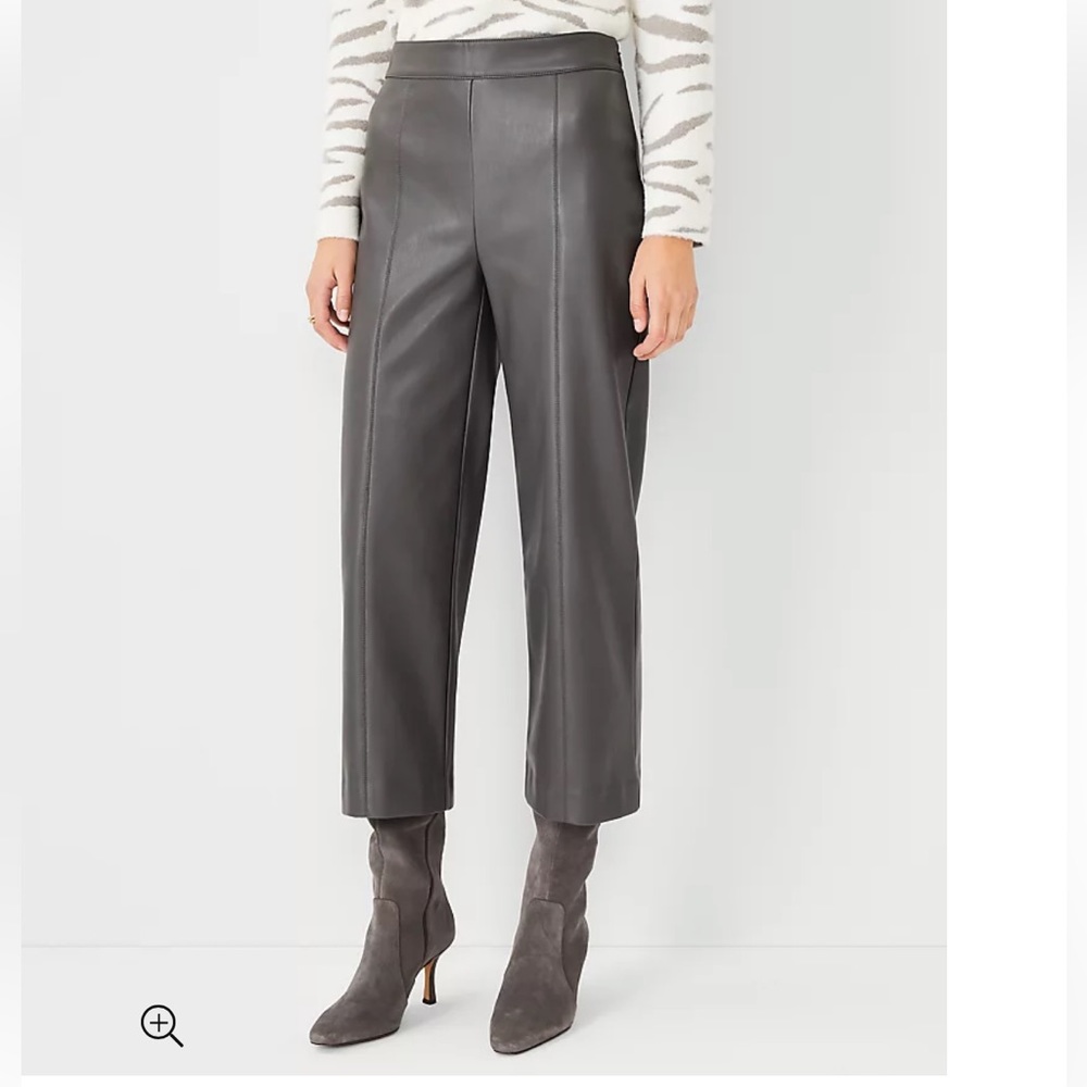 Ann Taylor. High Waist Wide Leg Crop Pant. Faux Leather. Gray. Size 12. NWT.